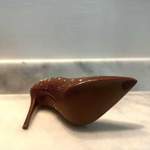 NWOT Michael Kors Pointed Toe Keke Studded Leather Slip-on Pumps Brown Size 7.5 - Picture 4 of 7